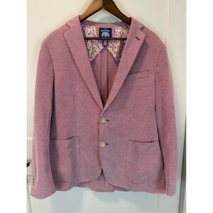 Savile Row Notch Lapel Knit Blazer Pink Salmon Double Button Front Size 44R